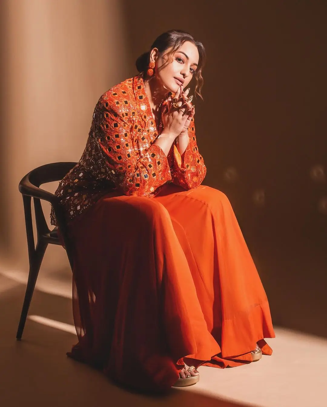 Sonakshi Sinha Wearing Beautiful Orange Gown